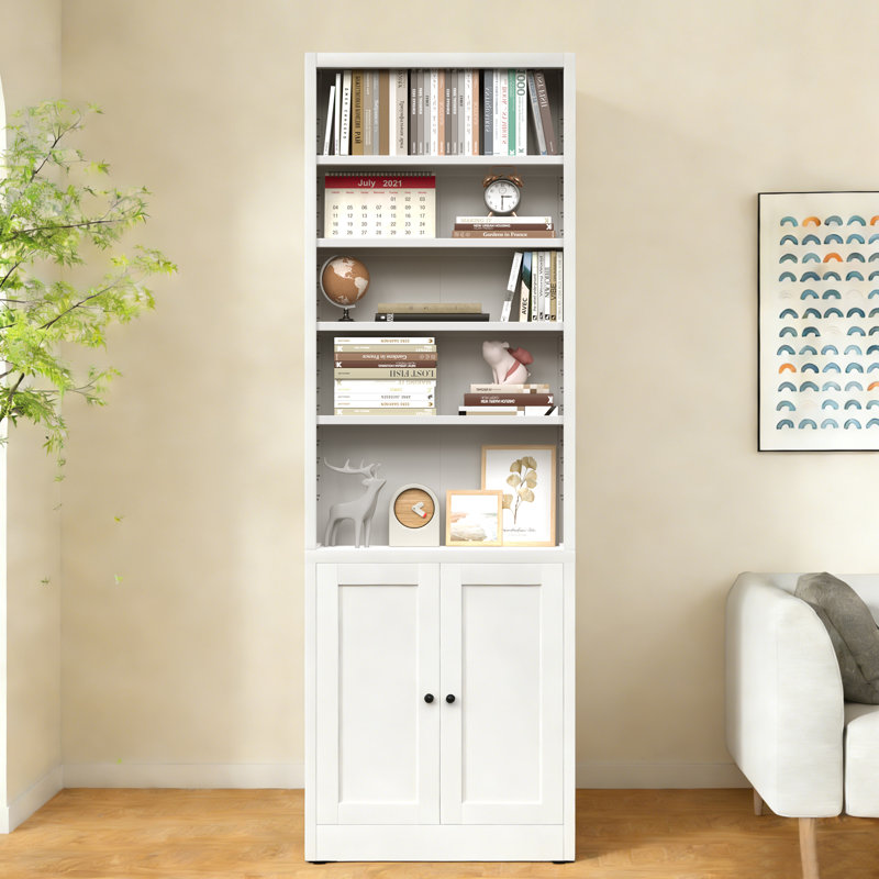 Bibliothèque industrielle blanche, bibliothèque réglable avec porte, bibliothèque de 9,2 po x 71 po de hauteur pour le salon, le bureau personnel et la bibliothèque
