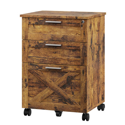 3 Drawer Lockable Filing Cabinet with Adjustable File Rails, 5 Lockable 360° Casters, Under Desk Storage Cabinet for A4 Letter Legal Files, Matte Black/Brown 15.75x19.09x26.77 In