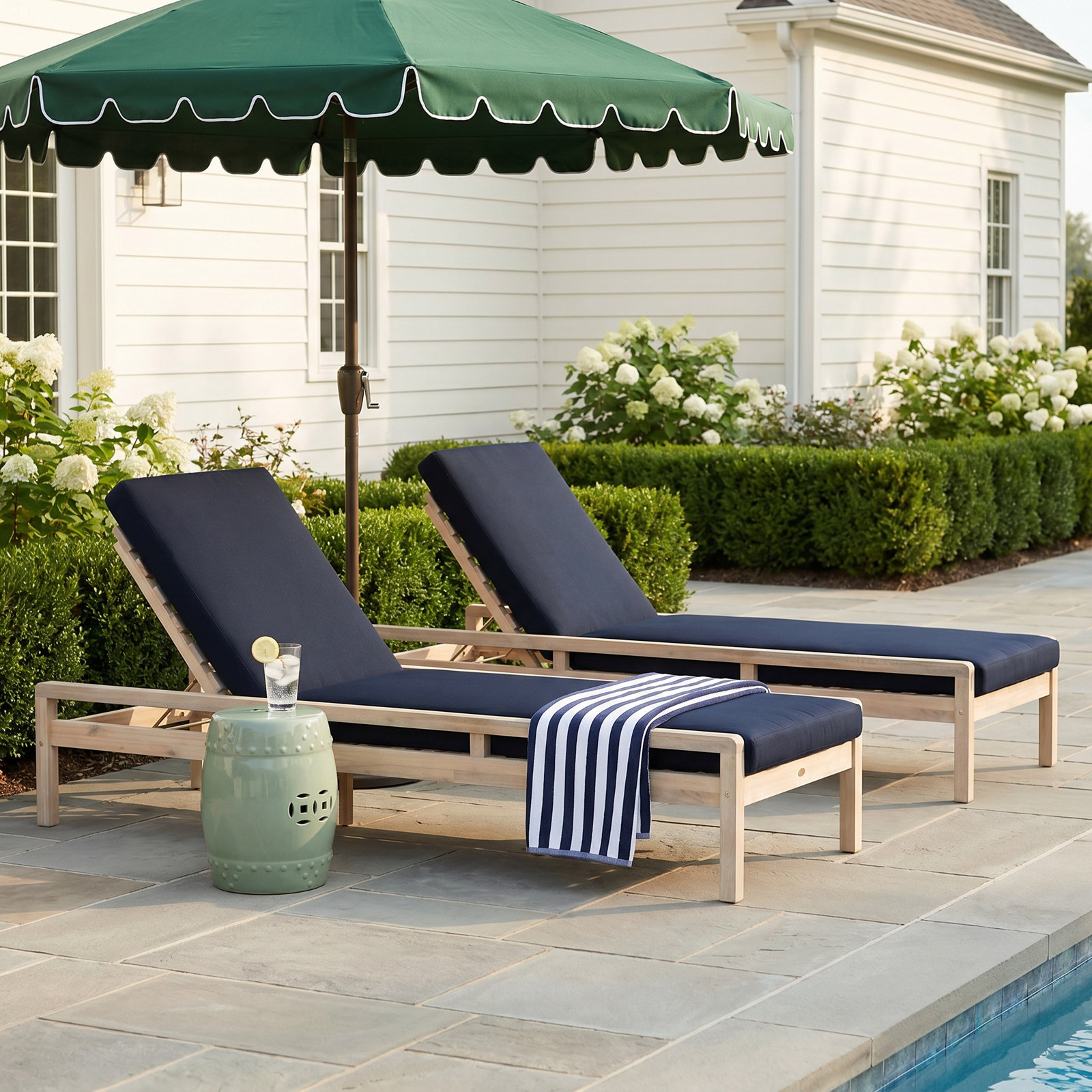 Amina 27" Acacia Patio Chaise Lounge Set