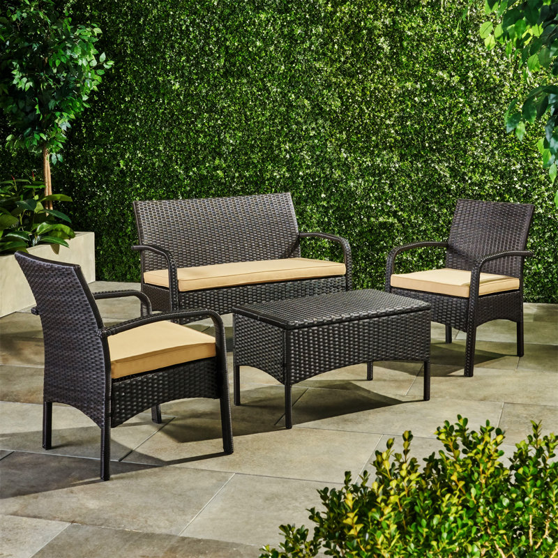 Harraj KD WICKER 4 PC CHAT SET, Tan/Brown
