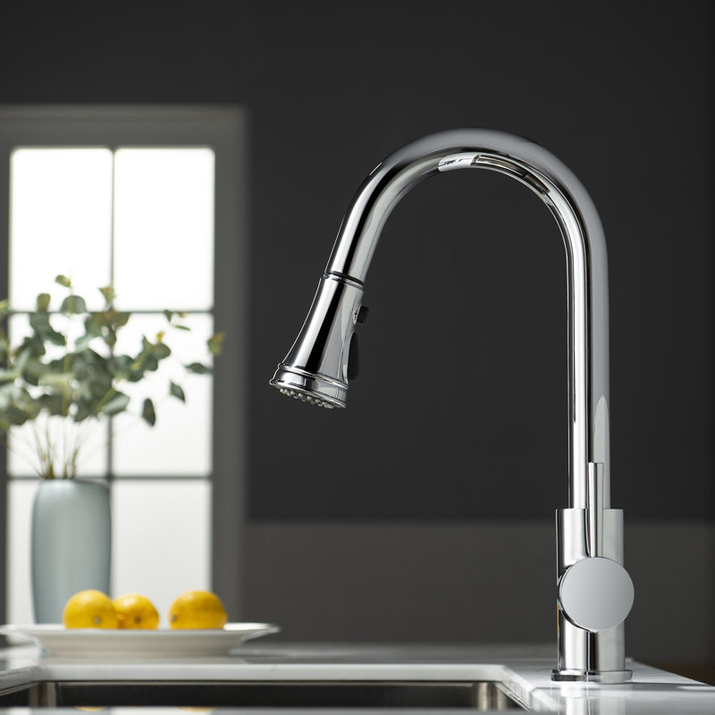 Robinet de cuisine à poignée simple pull down, Chrome