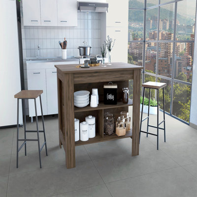 Îlot de cuisine Depos E-Shop Delos, quatre pieds, trois tablettes