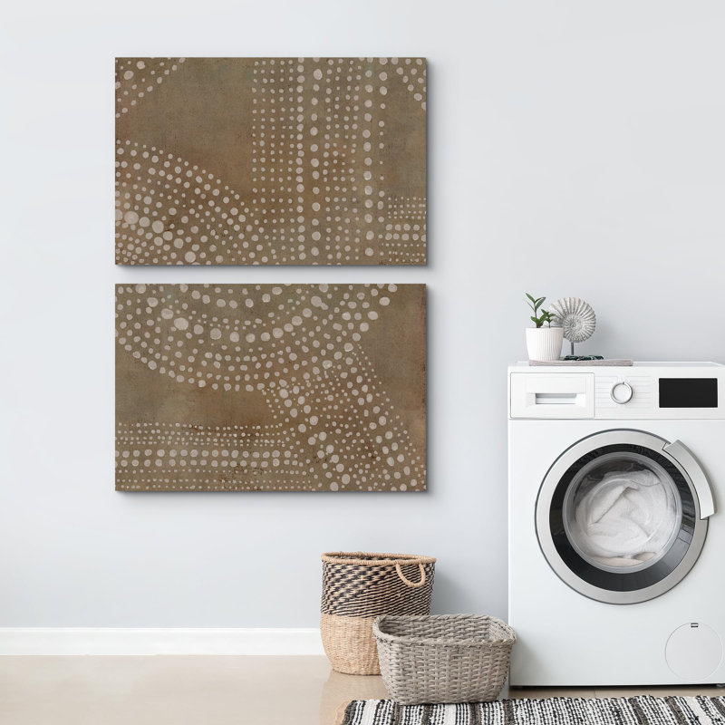 «Mid Mid Century Shape», motif géométrique à motif abstrait brun rustique, 2 pièces, Toile tendue, H 24 po x l 36 po