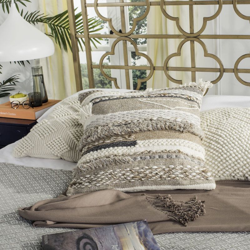 Demna Beige and Gray Wool Bohemian Throw Pillow