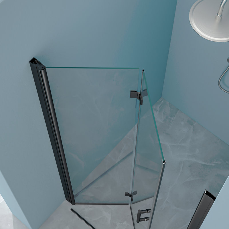 30"W X 72"H Fold Frameless Shower Door With Tempered Glass, Matte Black, Matte Black