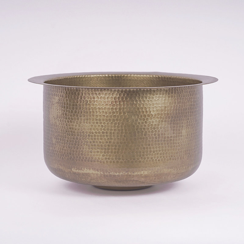 14" Light Hammered Aged Brass Bar Sink - Undermount & Drop In Kitchen Bar Sink + Compatible Drain Included