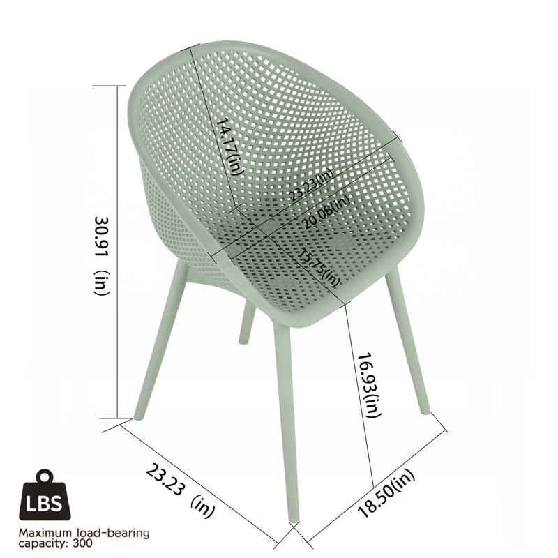 2-Pack Modern Lightweight Lounge Chairs – All-Weather PP Plastic for Indoor/Outdoor Use, Trendy and Durable, Pale Green