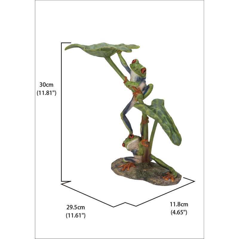 Polyresin Lotus Leaf with Red-Eyed Tree Frog Sculpture