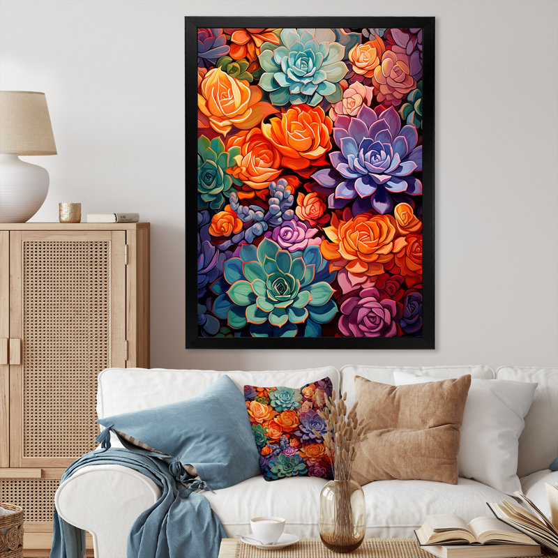 Chrysa Colorful Succulents Succulent Symphony sur toile, Cadre photo noir, H 40 po x l 30 po x P 1,5 po