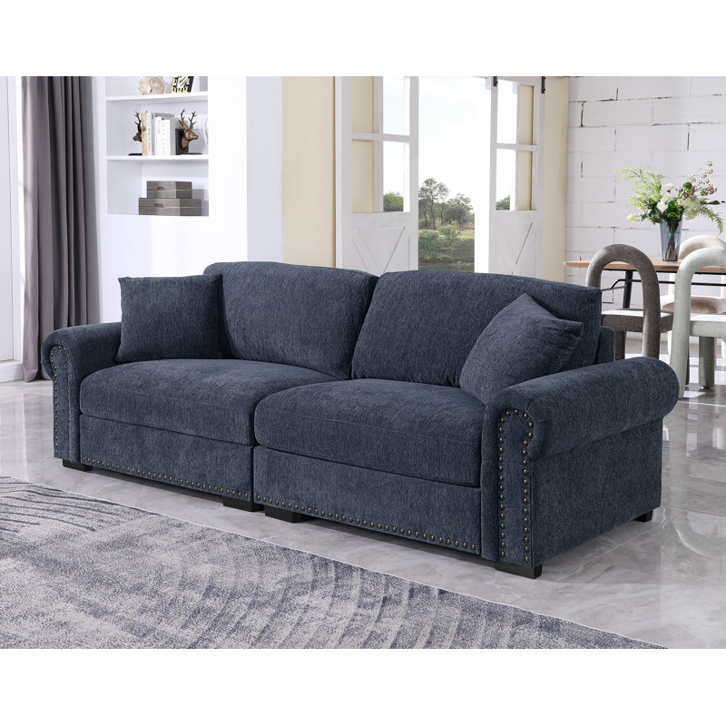 Canapé moderne surdimensionné avec causeuse, 2 coussins, housse amovible, Bleu très foncé