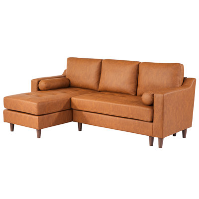 88.9" L-Shape Sofa with Convertible Chaise, Comfy Sectional Leather Sofa with Deep Seats, 3-Seats Leather Couch, Modern Mid-Century Sofa, Lounge Sofa for Living Room