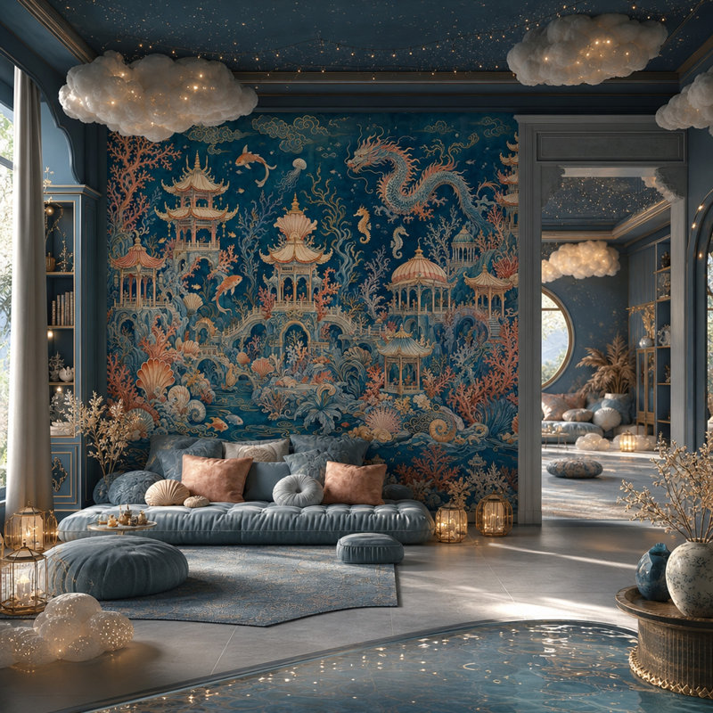 Papier peint mural Chinoiserie, 200 po x 120 po, Non tissé