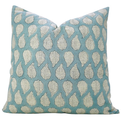 Fabdivine Accent Pillow Cover – Handmade Indian Block Print Design, Panchi, Light Blue