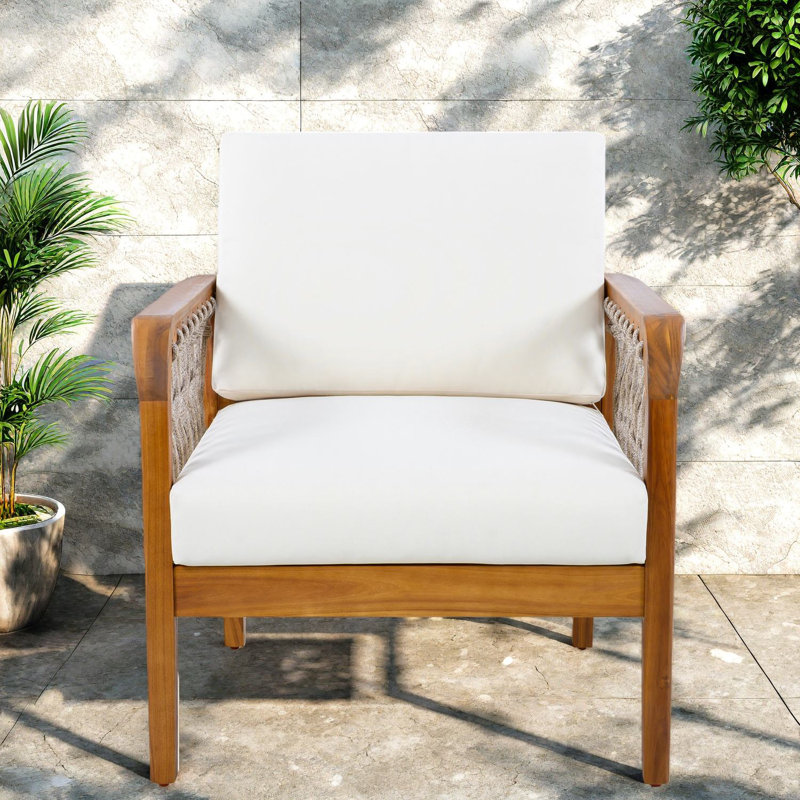 Chaises longues confortables de patio, chaise moderne de corde de bois d'acacia pour la maison