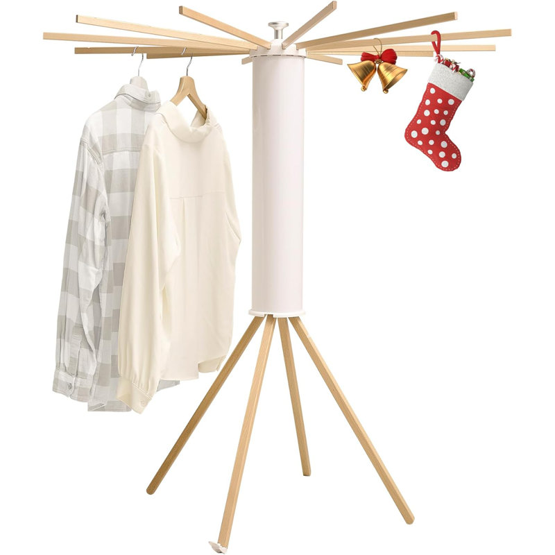 Séchoir à vêtements portatif, pliable Séchoir à vêtements avec 12 bras de séchage en bois