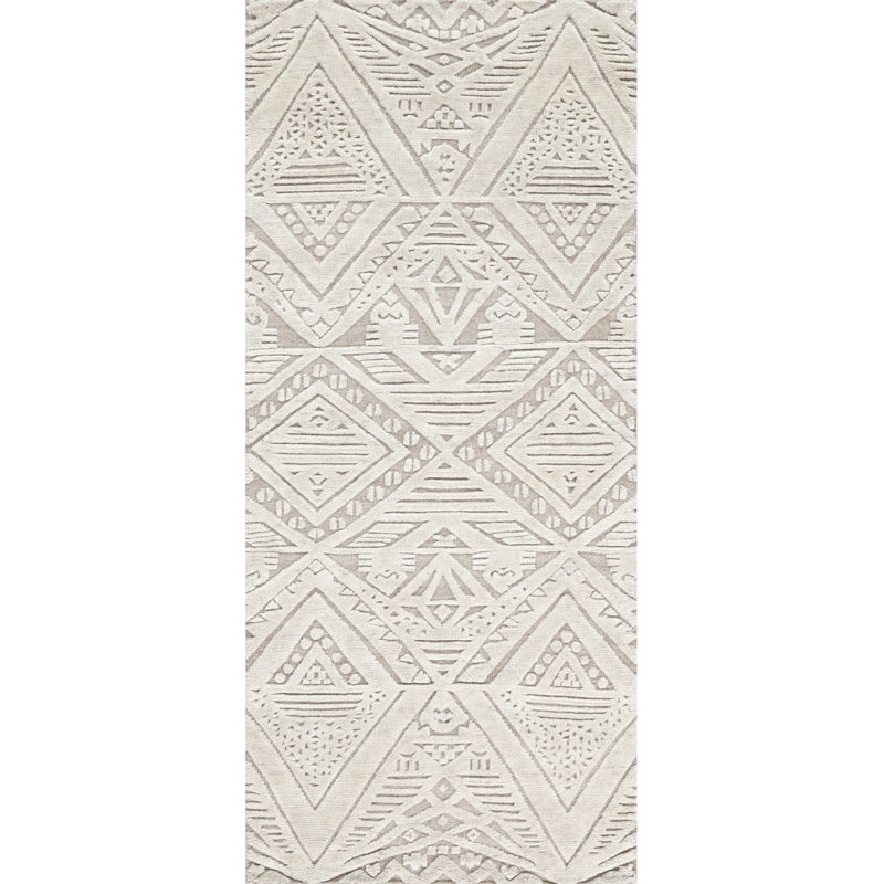 Bariloche Wool Geometric Area Rug in Ivory, Runner 3' x 12'