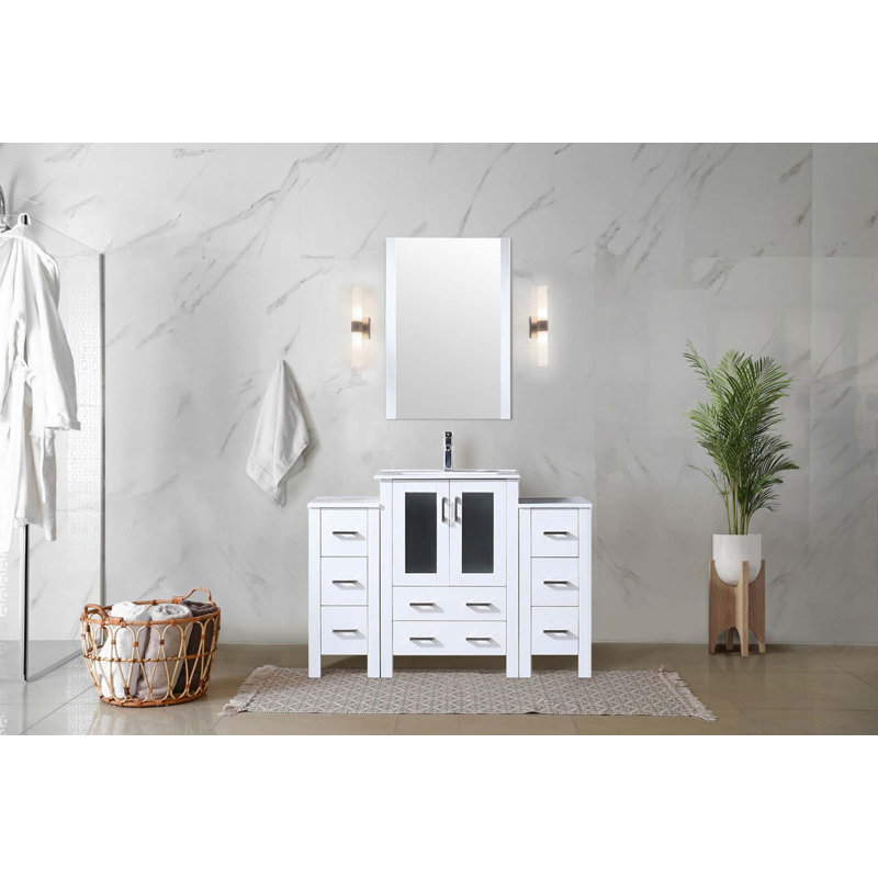 Meuble-lavabo polyvalent avec de nombreuses options de rangement et des caractéristiques haut de gamme, Blanc