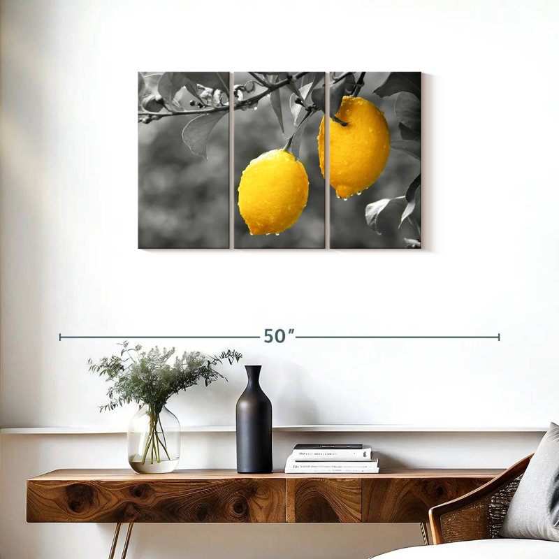 Ensemble de 3 citrons pop sur toile, H 33 po x l 20 po x P 1,25 po