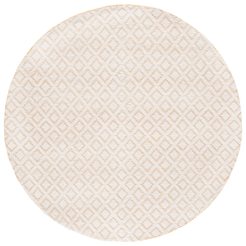 Nystead Geometric Handwoven Flatweave Wool Area Rug in Ivory/Gold, Round 6'