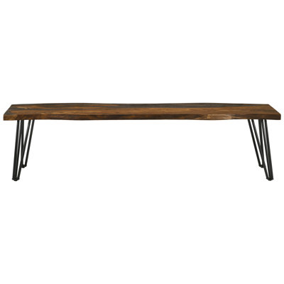 Banc en bois Live Edge au fini gris, pieds en épingle à cheveux - moderne et rustique pour les espaces de salle à manger, 18 pouces de hauteur avec des pièces de style transitionnel en métal, 70 de largeur