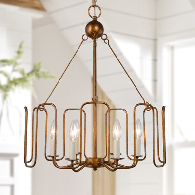 Parmer 6-Light Vintage Farmhouse Frame Chandelier, Spattered Antique Gold Finish for Dining Room