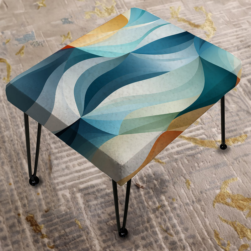 Blue Geometric Wave Tranquility - Geometric Rectangle Ottoman