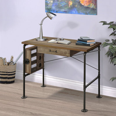 Writing Desk, Weathered Oak & Black 1-Drawer