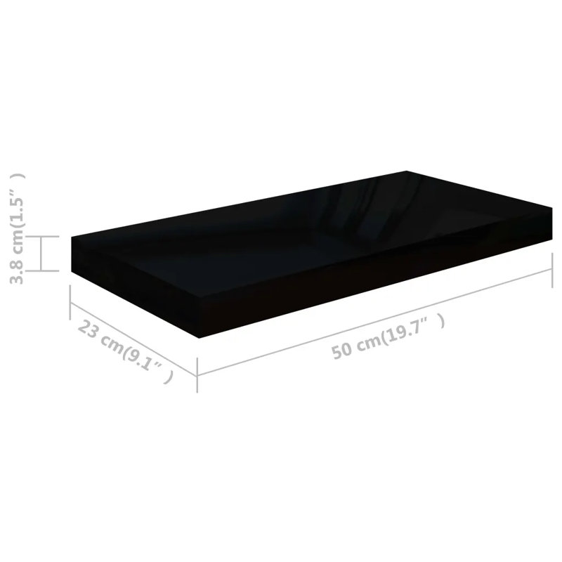 Artamas Floating Shelf, High Gloss Black, 3.8cm H x 23cm W x 50cm D