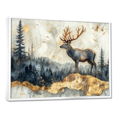 «Golden Deer Landscape Grace In The Forest II - Deer», art mural sur toile