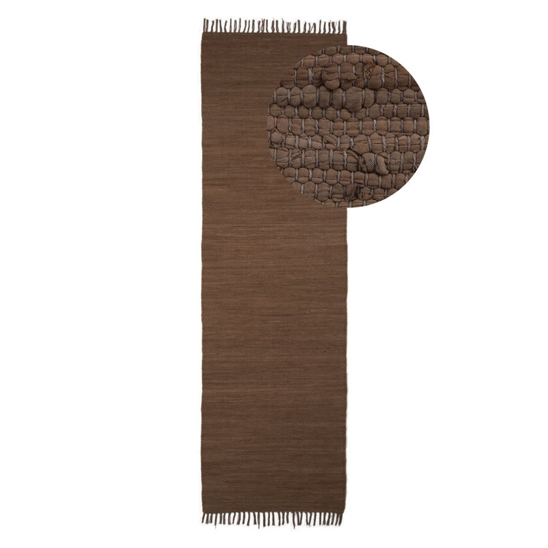 Chindi Uni Solid Colour Hand Crafted Hand Braided Brown Area Rug, Runner 80 x 300cm