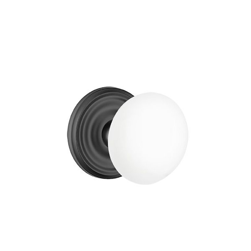 Privacy Ice White Knob with Regular Rose, Flat Black