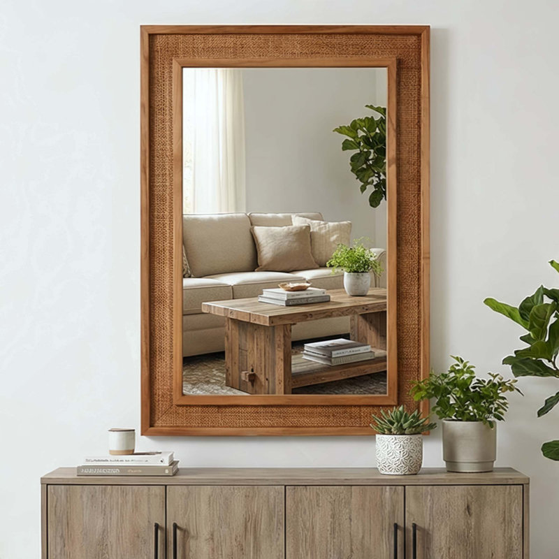 Miroir décoratif en rotin, H 30 po x l 20 po, Brun jaunâtre
