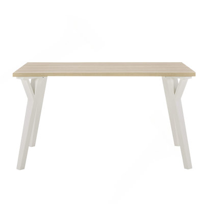 Alwynn Contemporary Rectangular Dining Table, White and Natural Wood