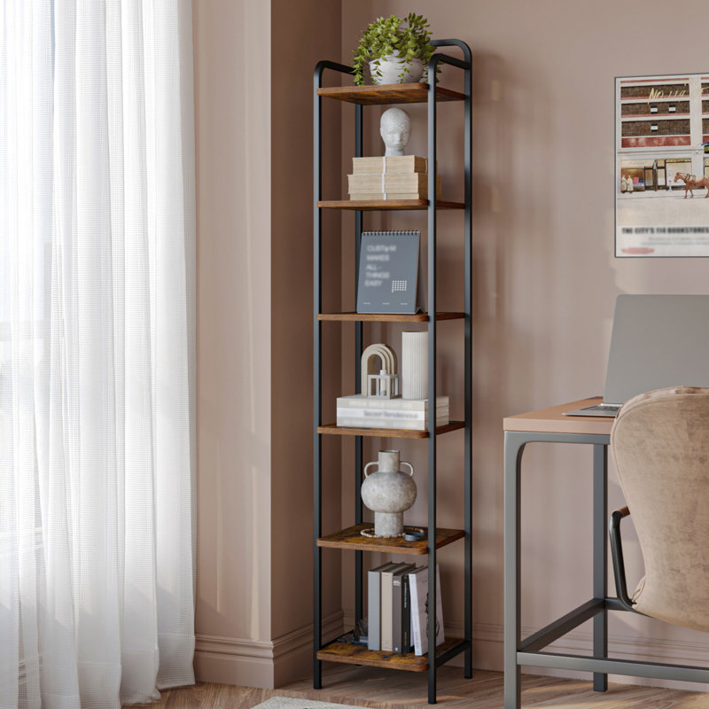 Bookcase Bookshelf, Narrow Tall Bookcase, Slim Wooden Shelving Unit for Bedroom, Living Room, Home Office, Sturdy 