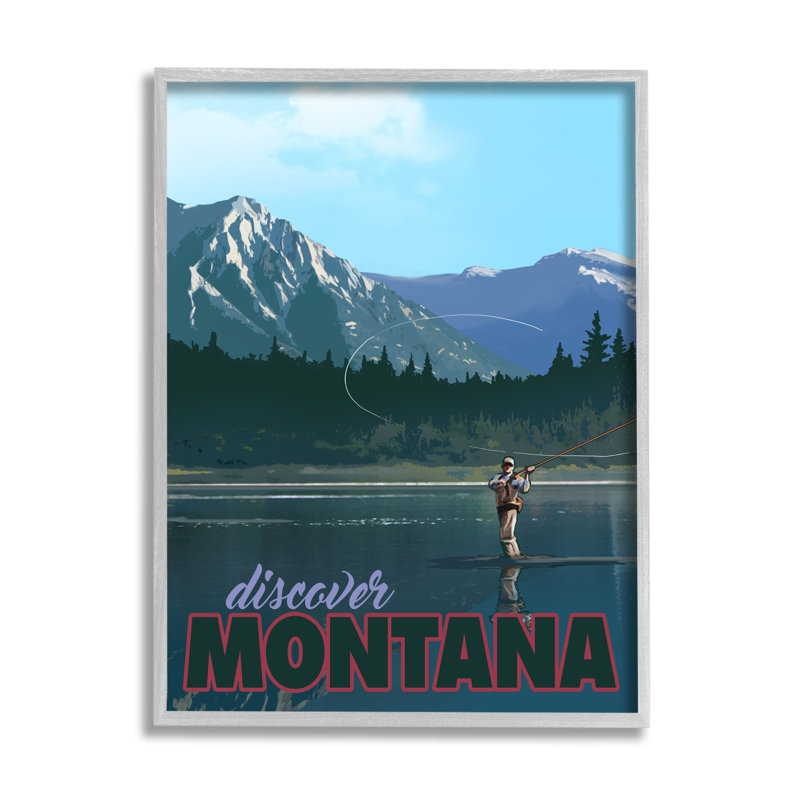 Montana Travel Fly Fishing, H 14 po x l 11 po x P 1,5 po, Estampe numérique Farmhouse
