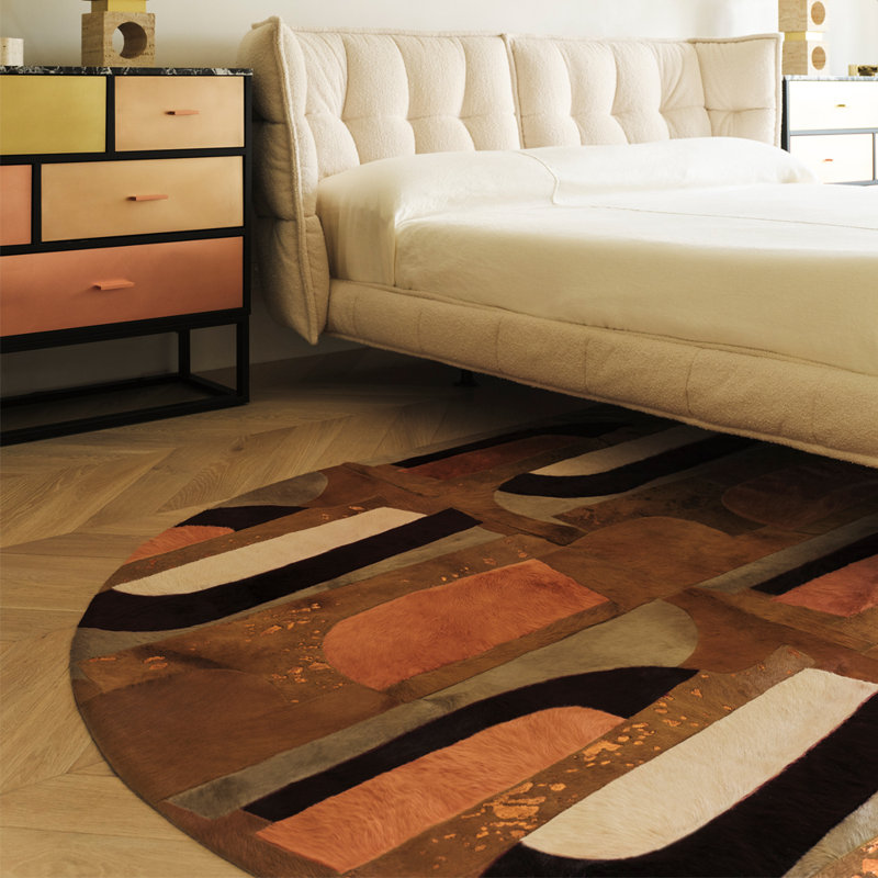 Art Hide X Greg Natale Cowhide Block Print Area Rug, Oval 9' x 12'