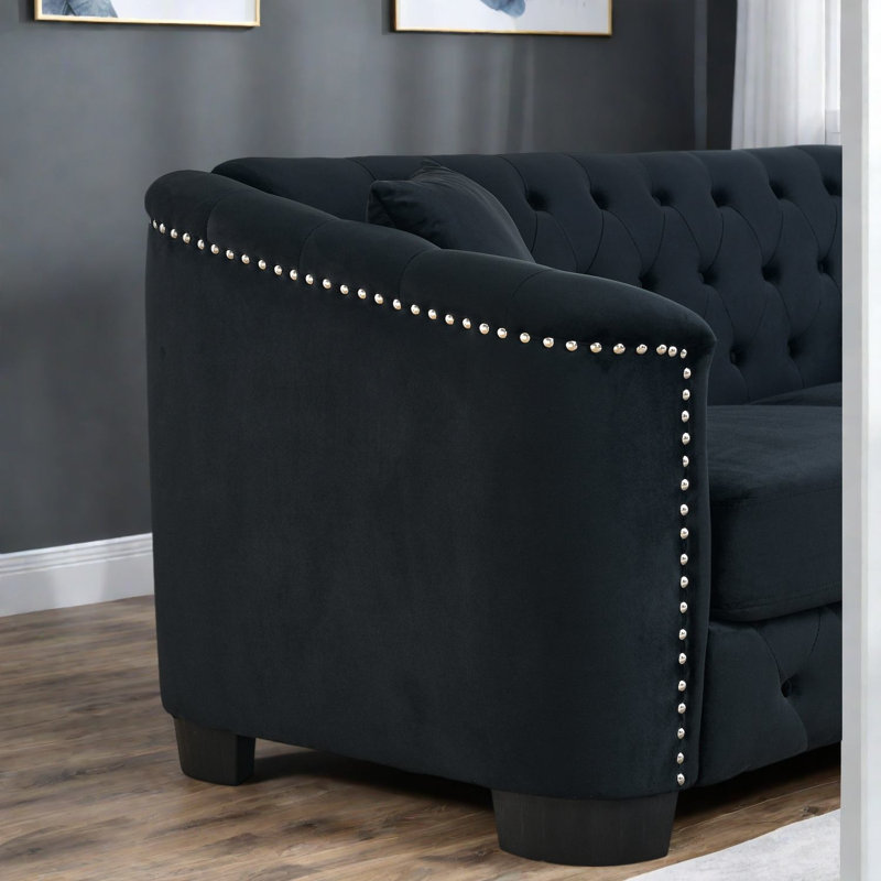 Ensemble de canapés compressibles, Chesterfield 6 places en velours noir pour la maison