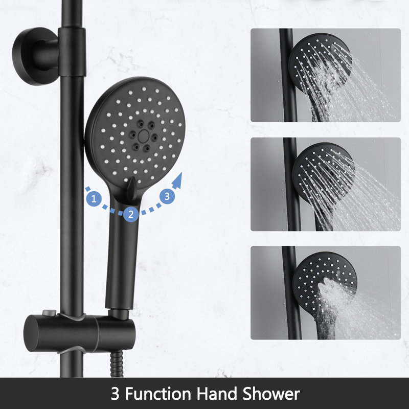 Système de douche à double fonction 10 pouces noir avec valve brute