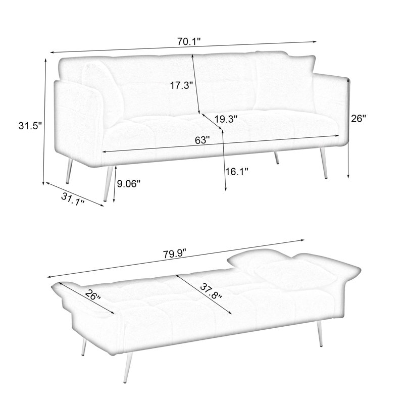 Cilton Upholstered 80'' Sleeper Sofa, Beige Velvet