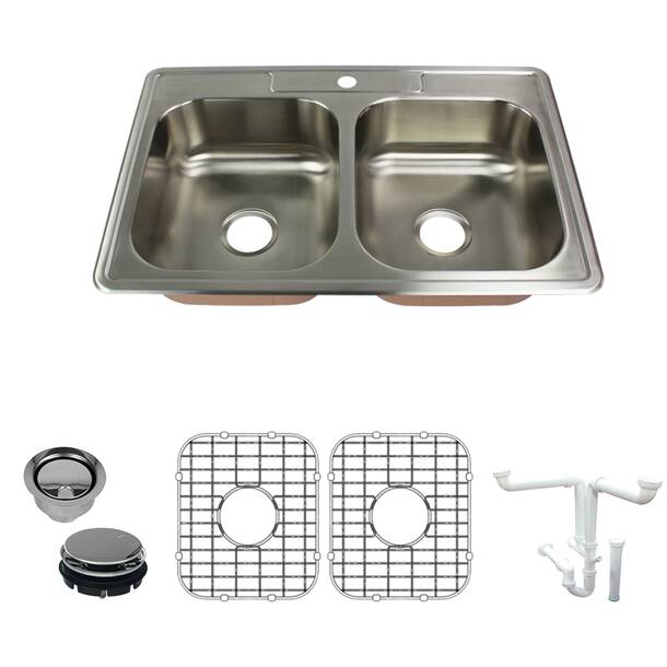 Transolid Classic 33'' L Drop-In Double Bowl Stainless Steel Kitchen ...