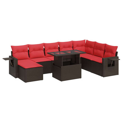 9 Piece Garden Sofa Set With Cushions Black Poly Rattan Acacia