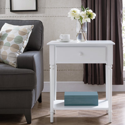 Coastal Solid Manufactured Wood Side Table with AC/USB and USB-C Port