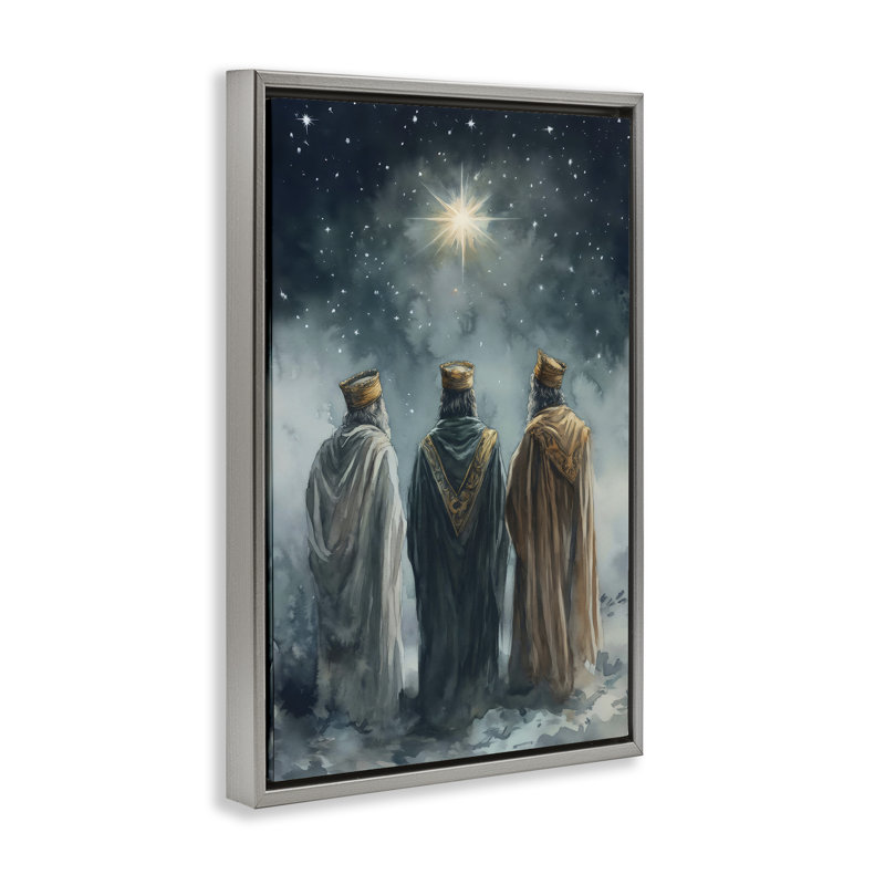 Cadre flottant Three Wise Men & North Star, design par Petal Prints Design, H 25 po x l 17 po, Cadre flottant gris lustré