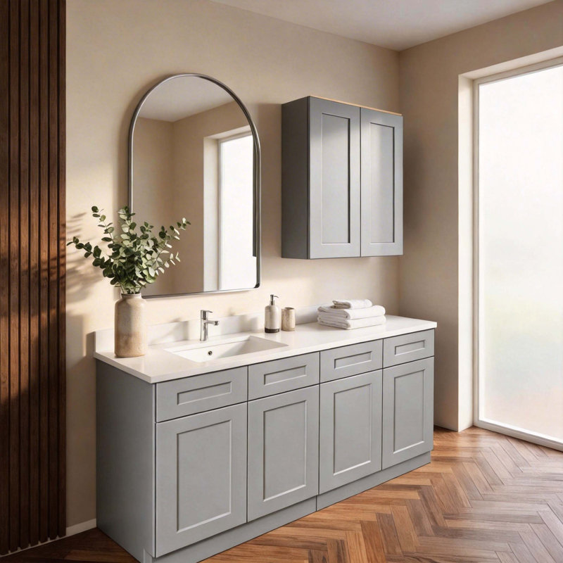 36×12×42 Inch Grey Shaker Solid Wood Wall Cabinet, Adjustable Shelf Double Door Kitchen Bathroom Cabinet, Gray