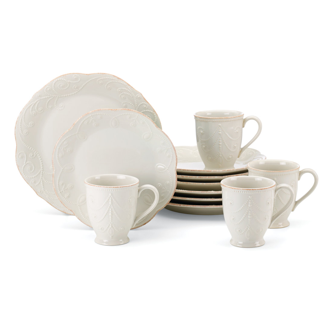 French Perle White 12-Piece Plate & Mug Dinnerware Set Lenox