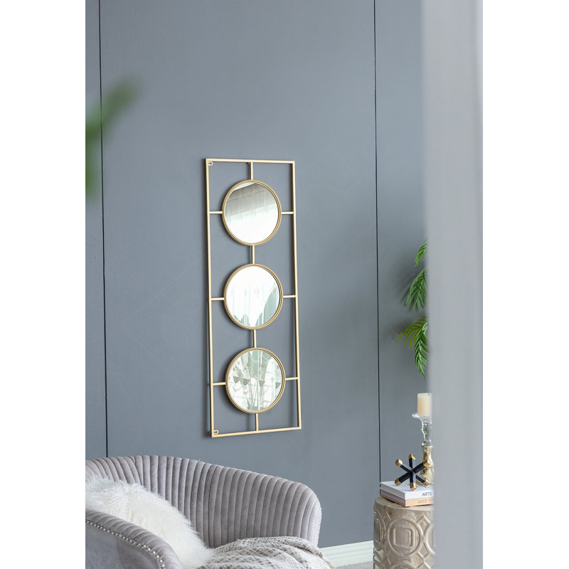 Miroir mural 3 pièces dans un cadre rectangulaire doré, décoration murale pour le salon de la chambre à coucher, 43 po x 16 po