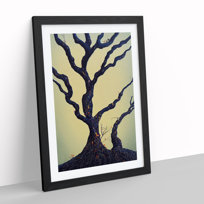 Mysterious Tree - Single Picture Frame Print, 64cm H x 46cm W, Black