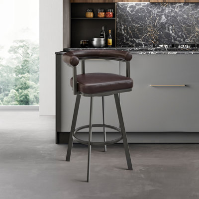 Tabouret de bar pivotant en métal brun avec similicuir brun