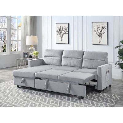 Canapé-lit modulaire réversible en velours gris clair de 81,5 po Iride avec méridienne de rangement et poche latérale