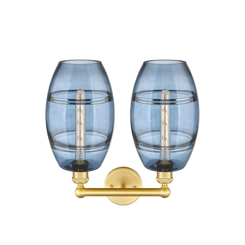 Éclairage pour meuble-lavabo à 2 lumières à intensité variable Kusham, Or satiné, Bleu princesse